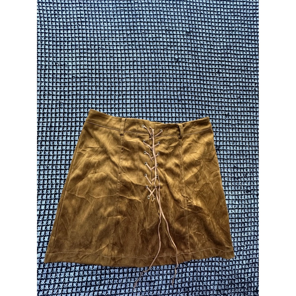Zaful Mini‎ Skirt Womens Small Brown Lace Up Faux Suede A-Line Boho